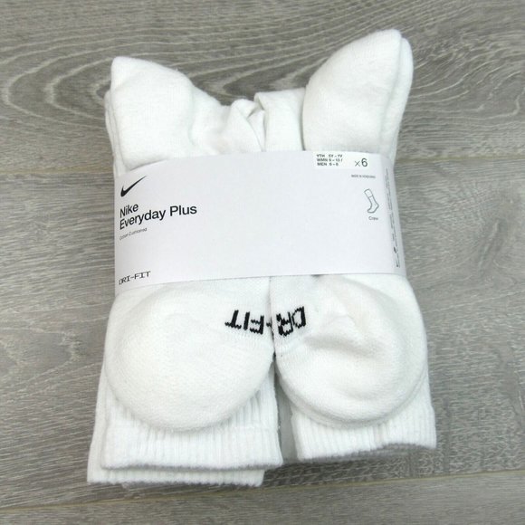 Nike Everyday Plus Dri-Fit Crew Socks White 6 Pack Womens 6-10 / Youth 5Y-7Y NEW - Picture 2 of 9